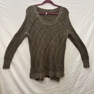 Free People Boho Olive Green Tan Knit Sweater Size Small